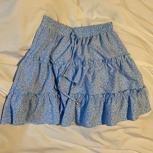 Light Blue and White Flora Shein Flowy Skirt